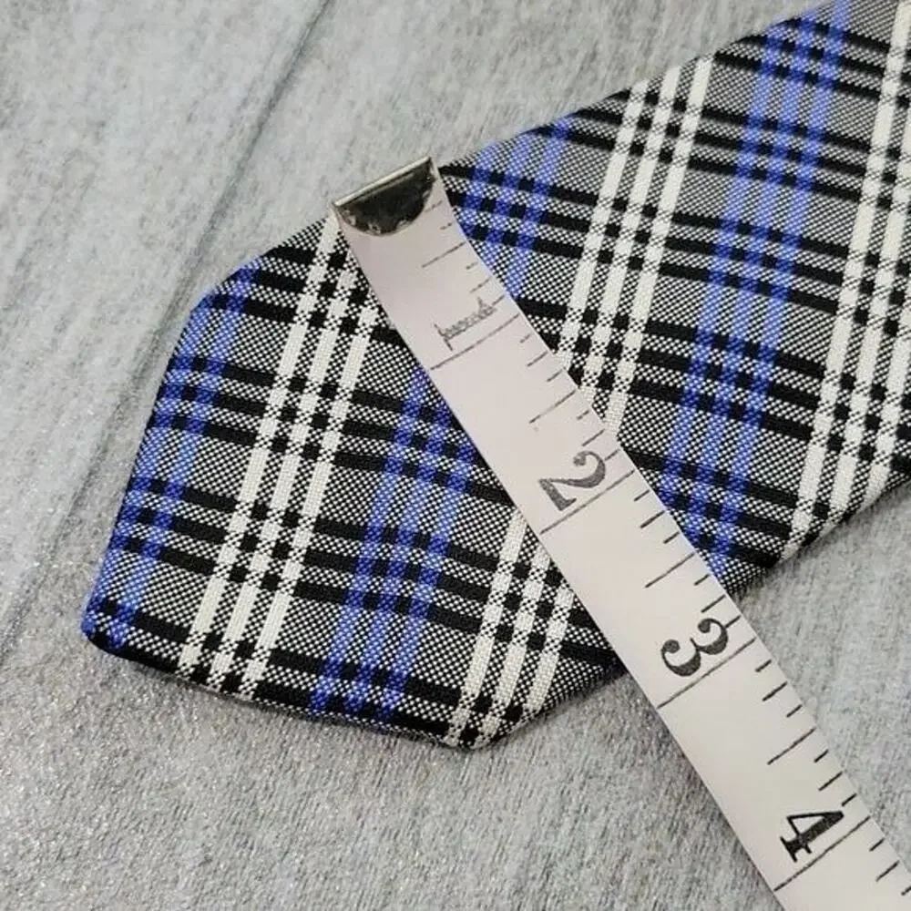 Ben Sherman Black, Blue & White Plaid 100% Silk Slim Necktie